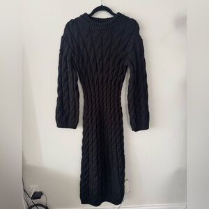 Black Cable Knit Midi Dress